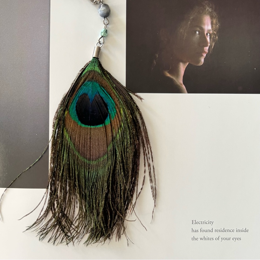 VINTAGE Peacock Feather Pendant Necklace